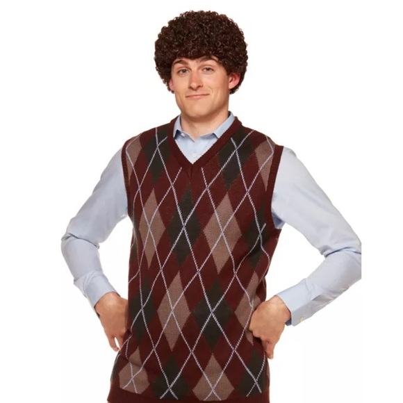 NWT Spirit Halloween Adult OS Dale Doback Stepbrothers Movie Costume Sweater Wig - Picture 2 of 7